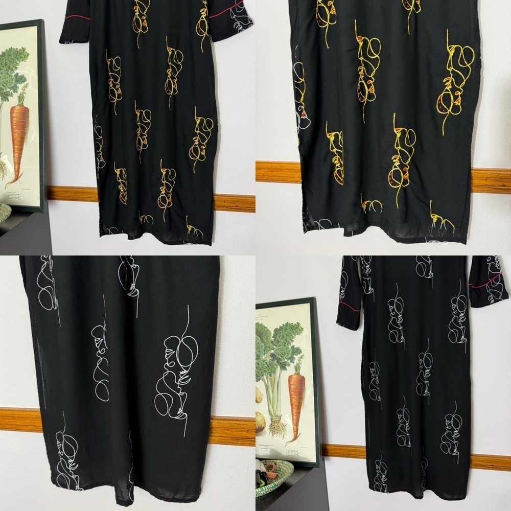 Unbranded black intertwined couple embroidered faces dress size Large - Picture 3 of 16